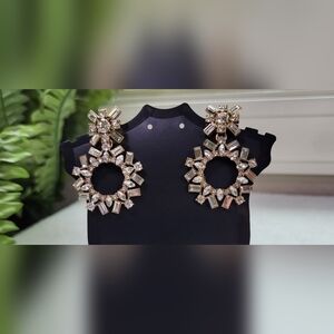 Rhinestone Circle Drop Statement Earrings / Pierced